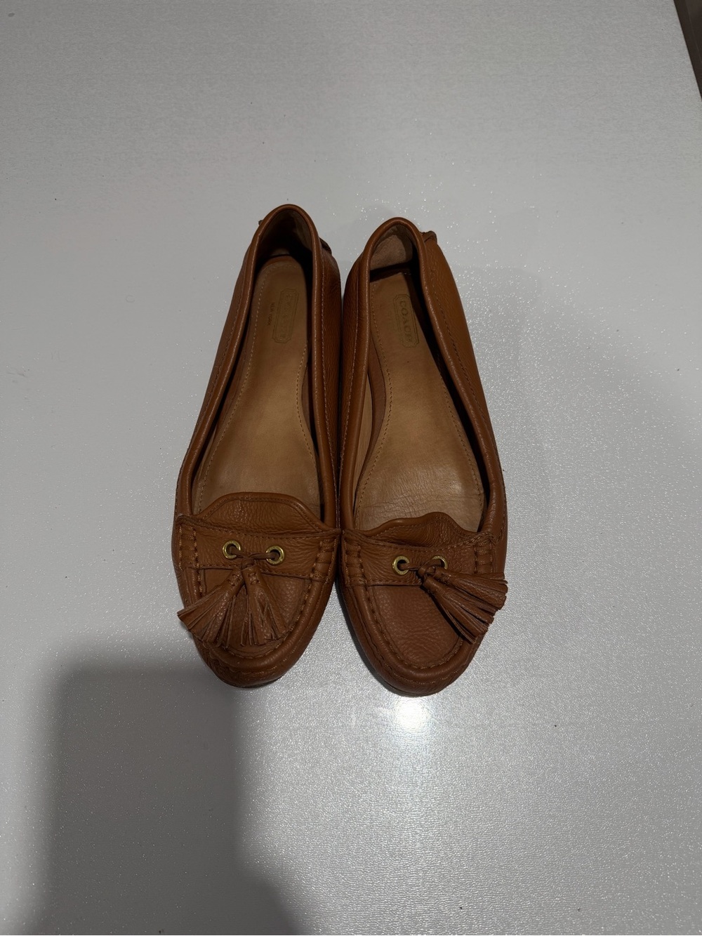 Coach Tan Leather Tassel Loafers — Size 8.5